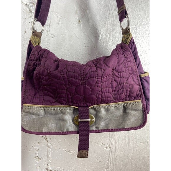 FOSSIL KEY-PER NYLON QUILTED MESSENGER BAG PURPLE SIDE POCKETS 16 X 10 - Picture 1 of 8